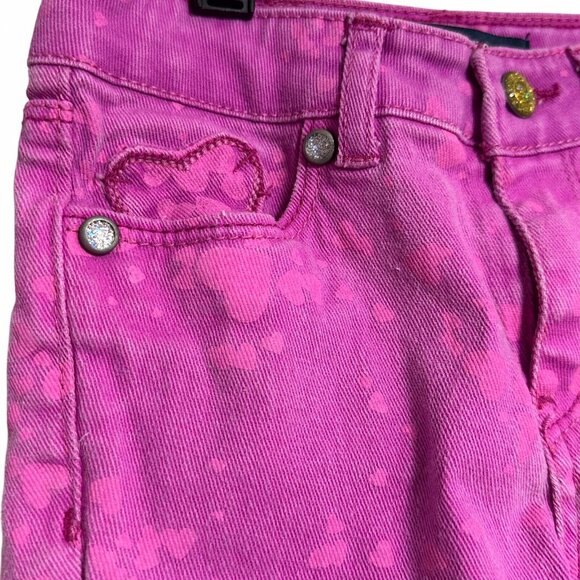 Levi’s Girls 6 Pink Heart Denim Midi Shorts — Roll Cuff, Adjustable Waist - Picture 3 of 12